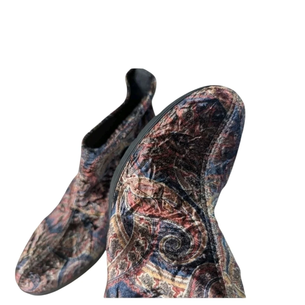 Toni Pons Shoes Women's Crushed Velvet Paisley Multi Ankle Boots Booties Pull On